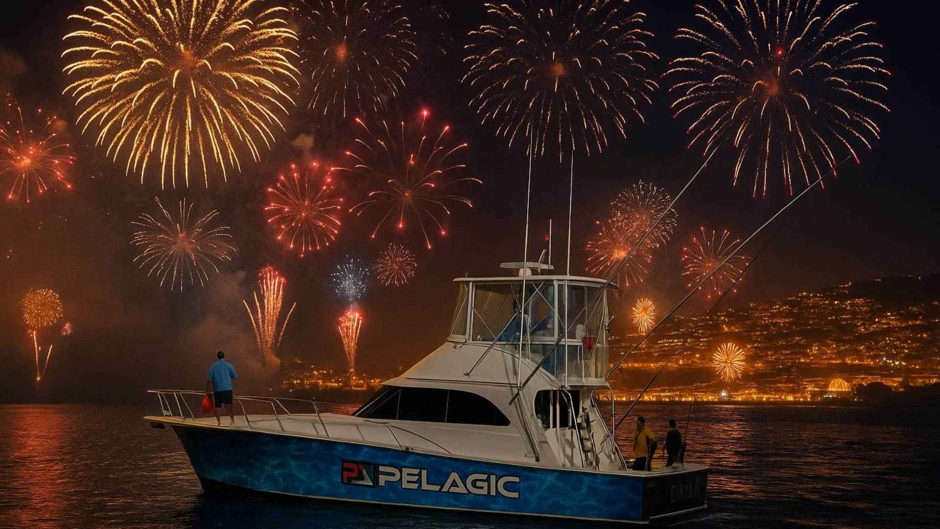 Madeira New Year's Fireworks on a Sports fishing boat