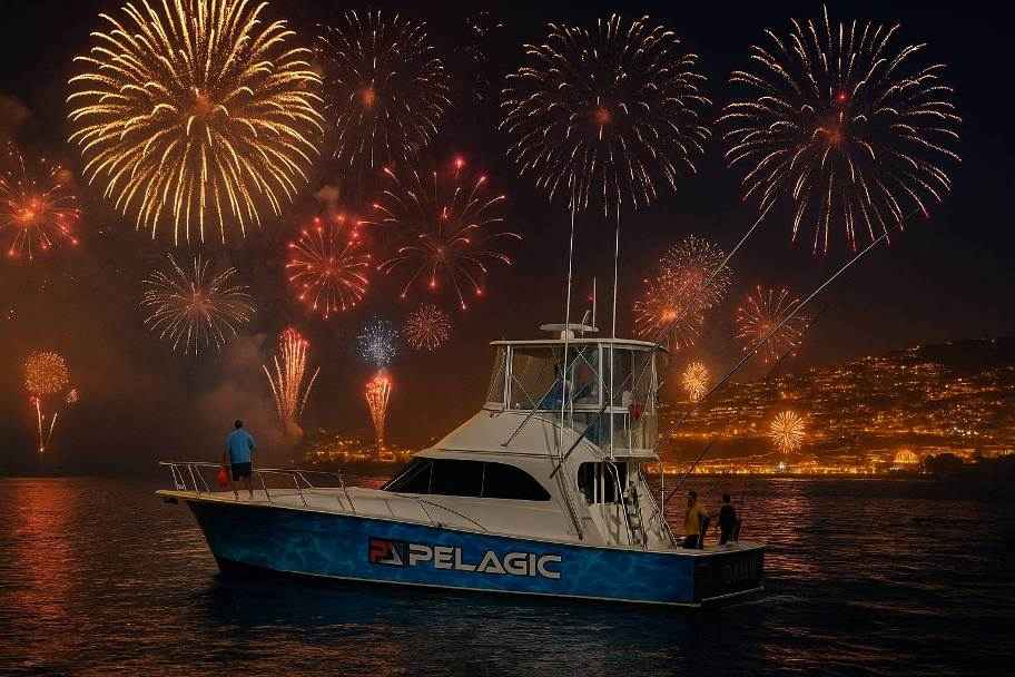 Madeira New Year's Fireworks on a Sports fishing boat