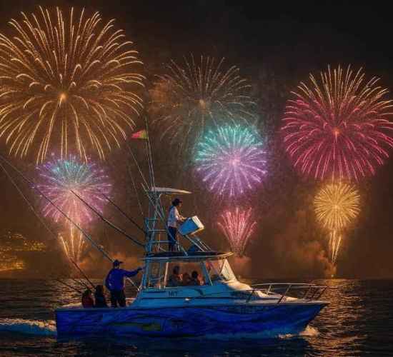 Madeira New Year's Fireworks on a  fishing boat