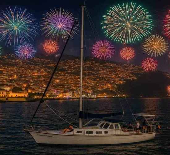 New Year Fireworks on a Sailboat in Madeira