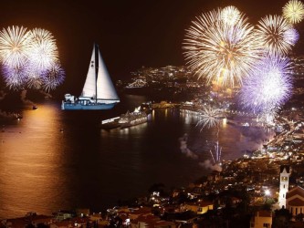 New Year Fireworks on a Sailboat in Madeira