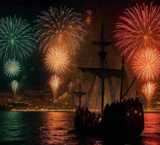 Santa Maria Fireworks from the Sea in Madeira