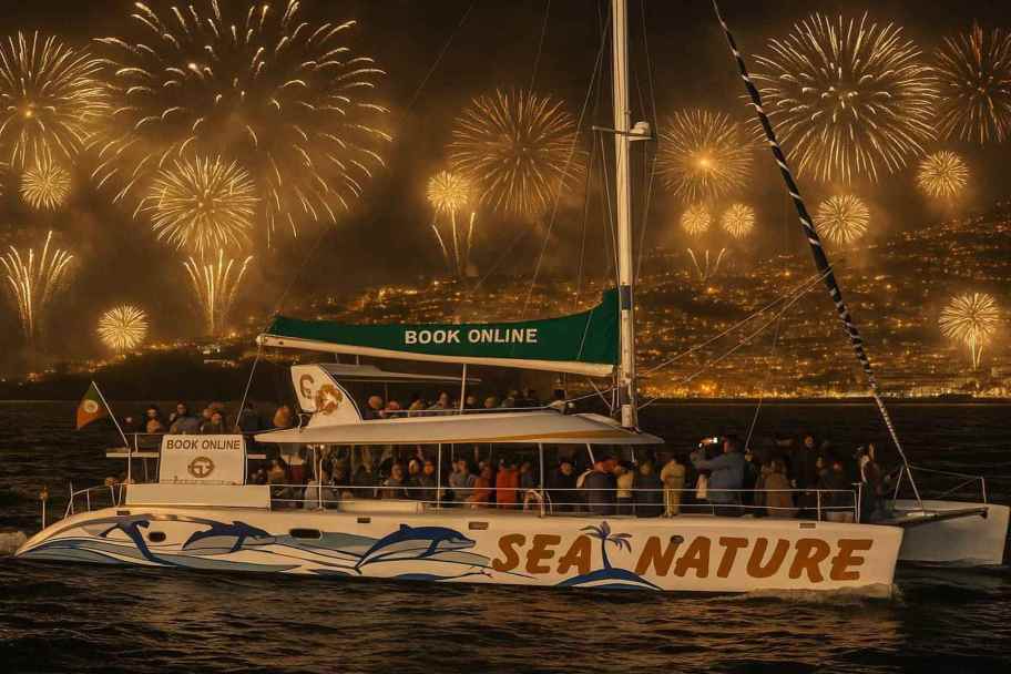 Espect&aacute;culo do Fogo de Artificio na Madeira abordo do Catamaran