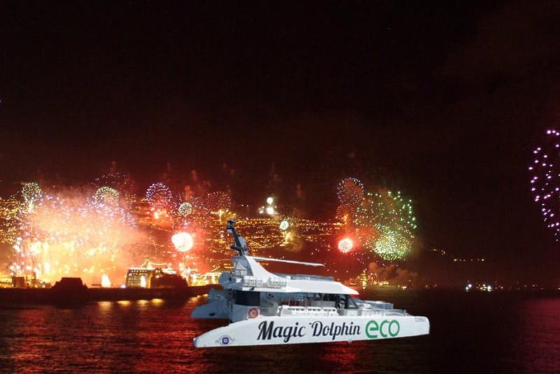 Madeira New Year Fire Works on a Sustainable Catamaran